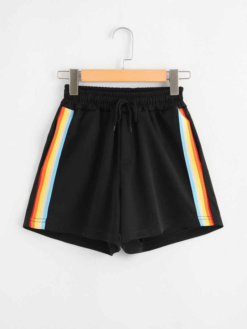Women Rainbow Striped Elastic Shorts - Gymjunior